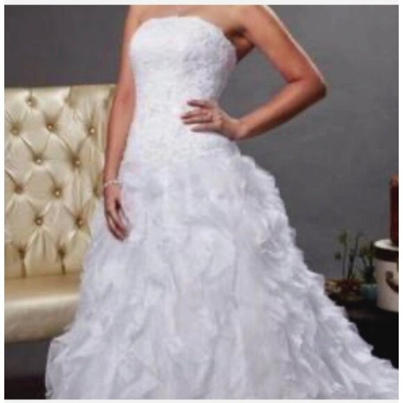 Monique Luo David's Bridal White Wedding Gown Size 8 CH515 - Picture 3 of 14